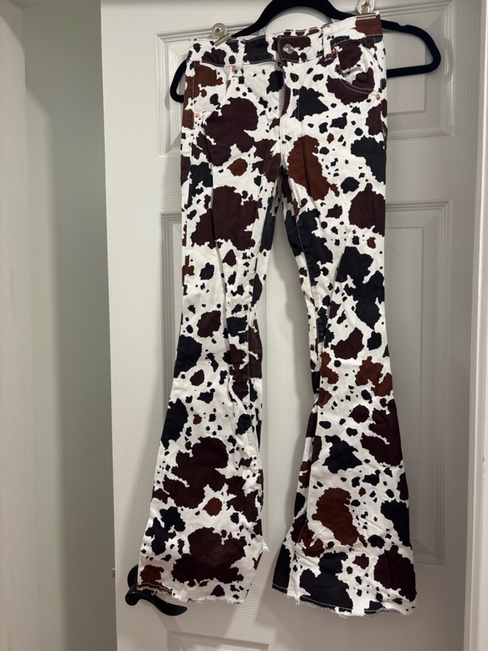 Kids Cow-Print Flare Jeans in White, Black & Brown